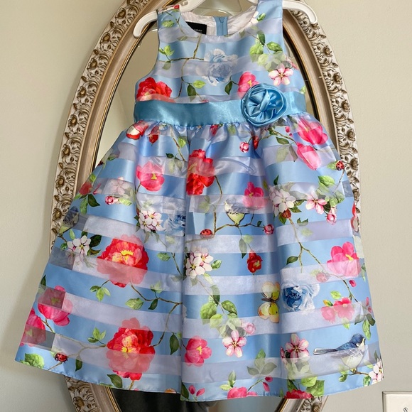 Blue Print Dress, long sleeve see through cardigan/shawl plus laced socks bundle - Picture 4 of 7